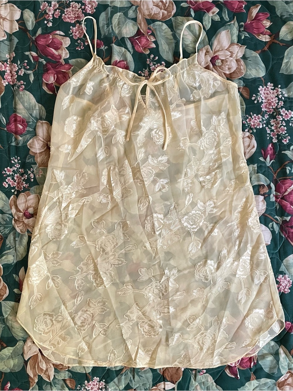 Secret Treasures Pale Yellow Floral Sheer Slip Dress